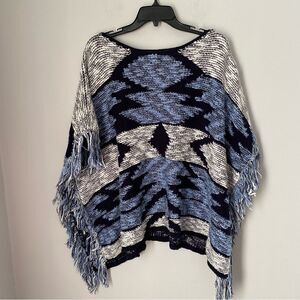 INC Women’s Thick Knit Fringe Detail Aztec Print Poncho